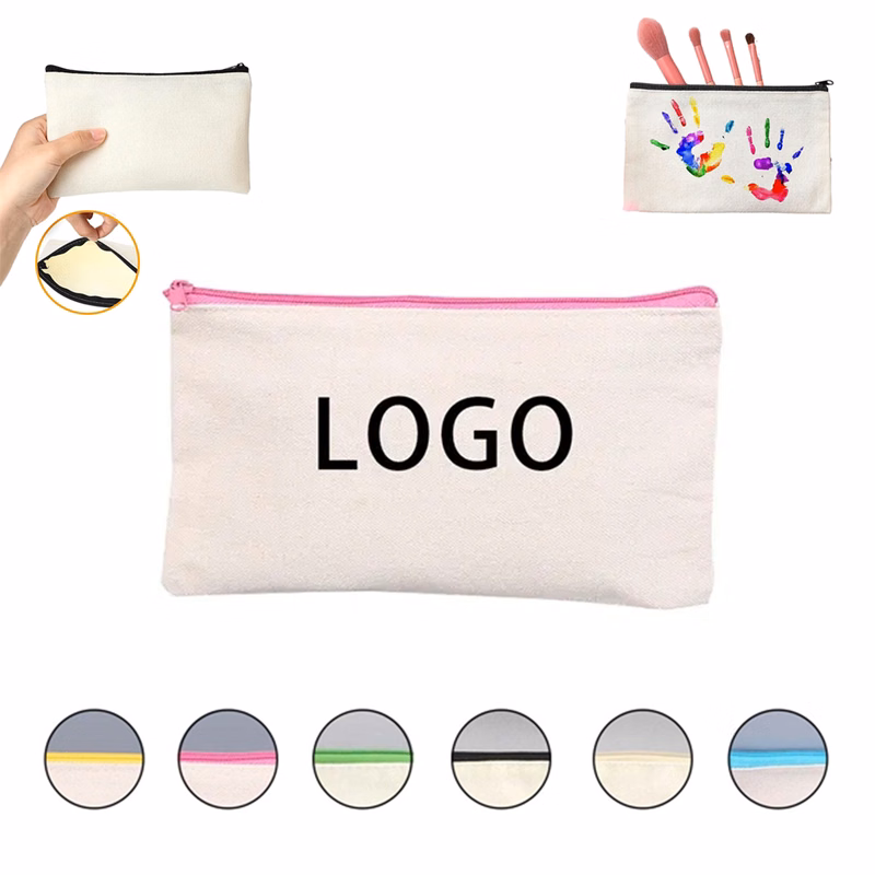 Zipper Blank Canvas Pencil Case Stationery Storage