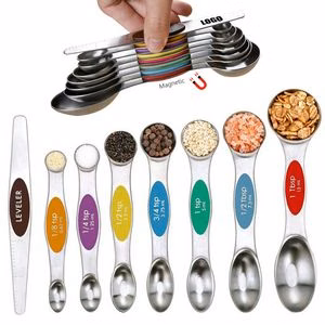 Colorful Stainless Steel Magnetic 8 In 1 Dual Measurement Spoons With Silicone Handle