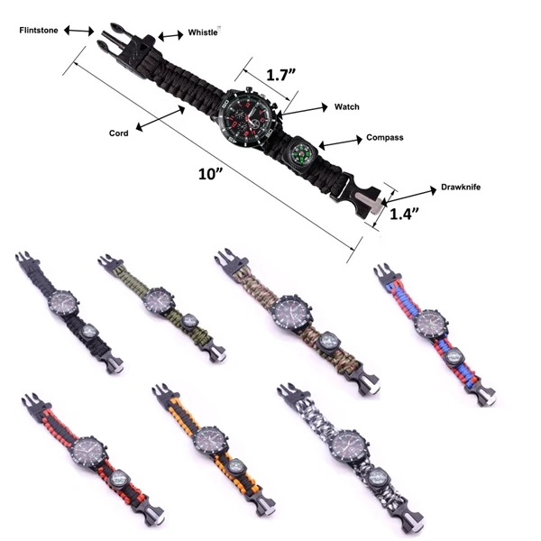 Custom Polyester Survival Paracord Watch with Whistle — Sports Team Emergency Band 1