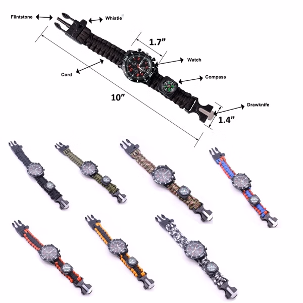 Custom Polyester Survival Paracord Watch with Whistle — Sports Team Emergency Band