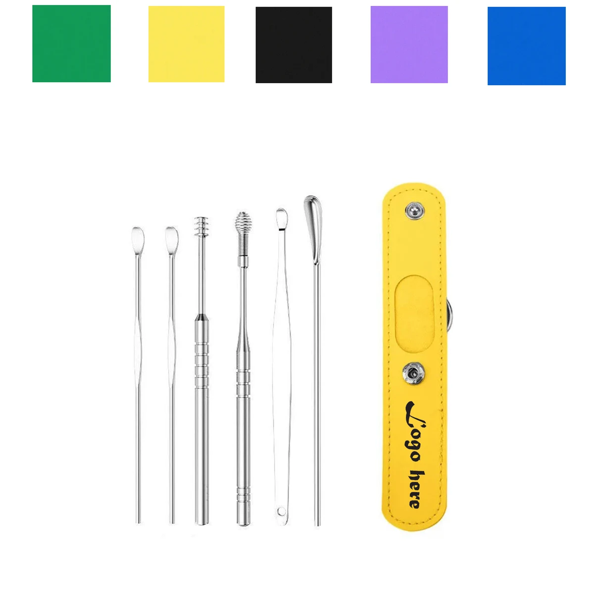 Portable Stainless Steel 6Pcs Ear Scoop Set W/ Lether Bag 1