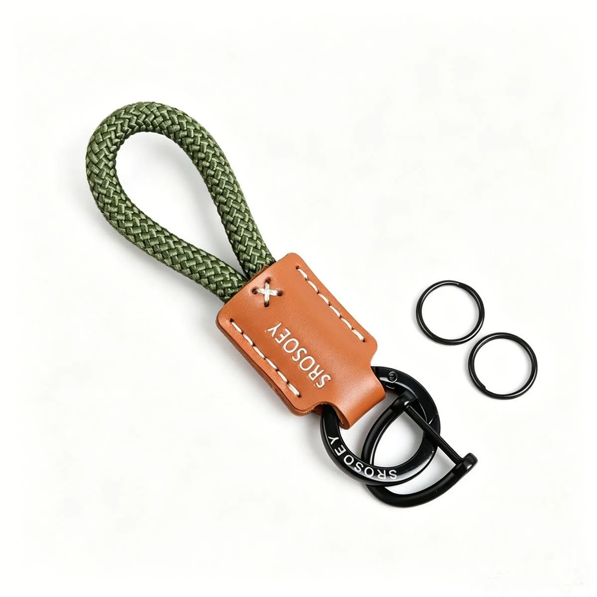 Braided Nylon Rope Keychain With Leather Tag 1