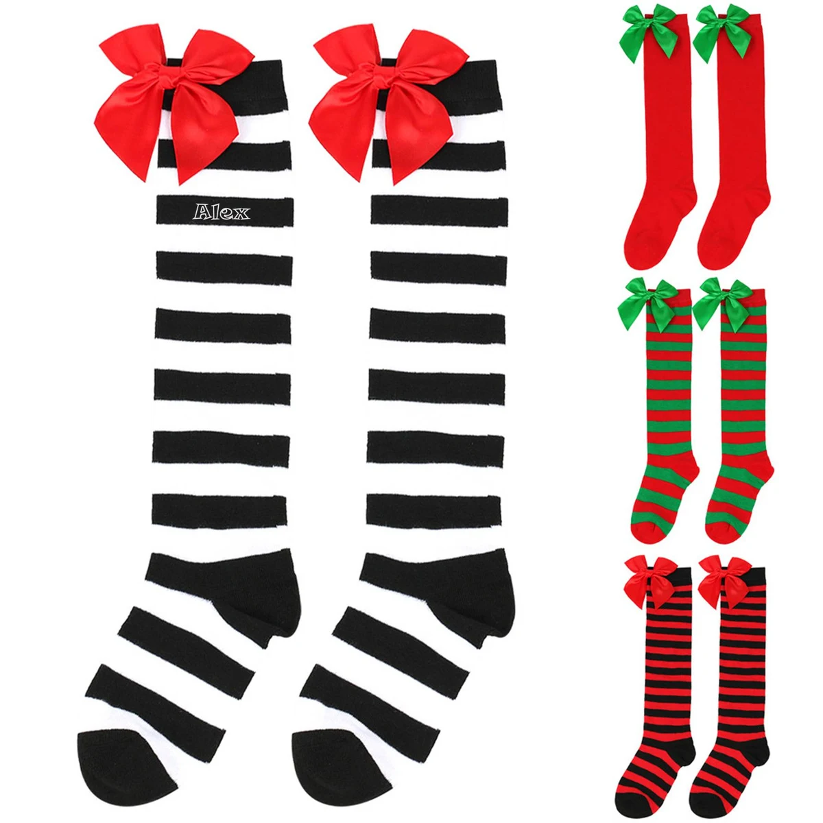 Bow Christmas Knee High Socks For Women 1
