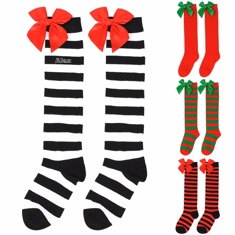 Bow Christmas Knee High Socks For Women