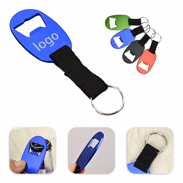 Custom 3.75 Inch Aluminum Keychain Bottle Opener with Ring Attachment — Bar Essential