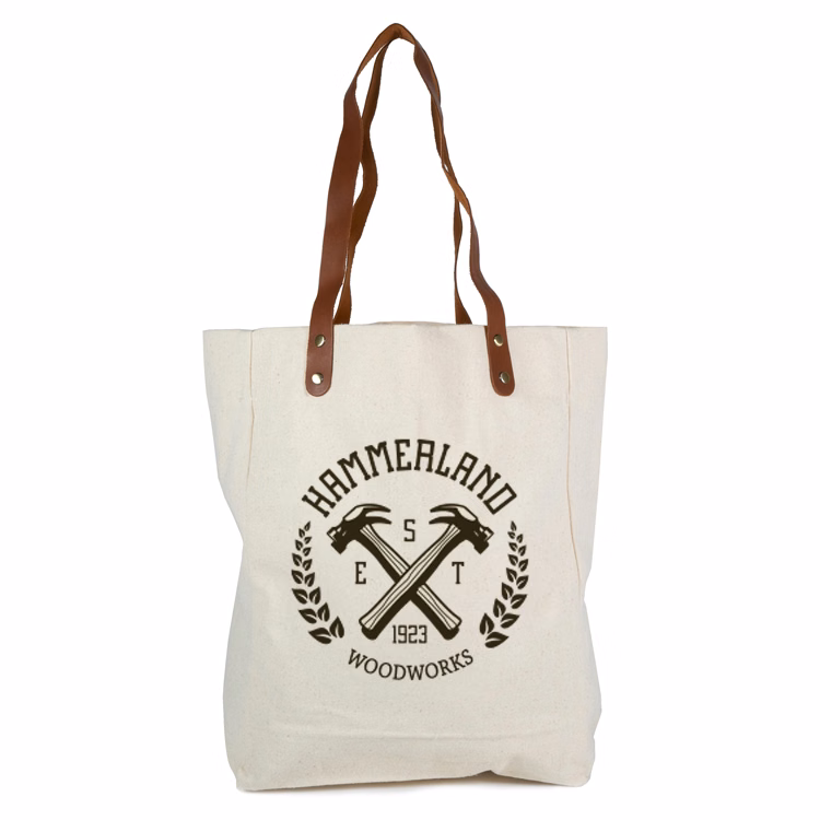 Super Sale - Natural Real Leather Handle Cotton Tote