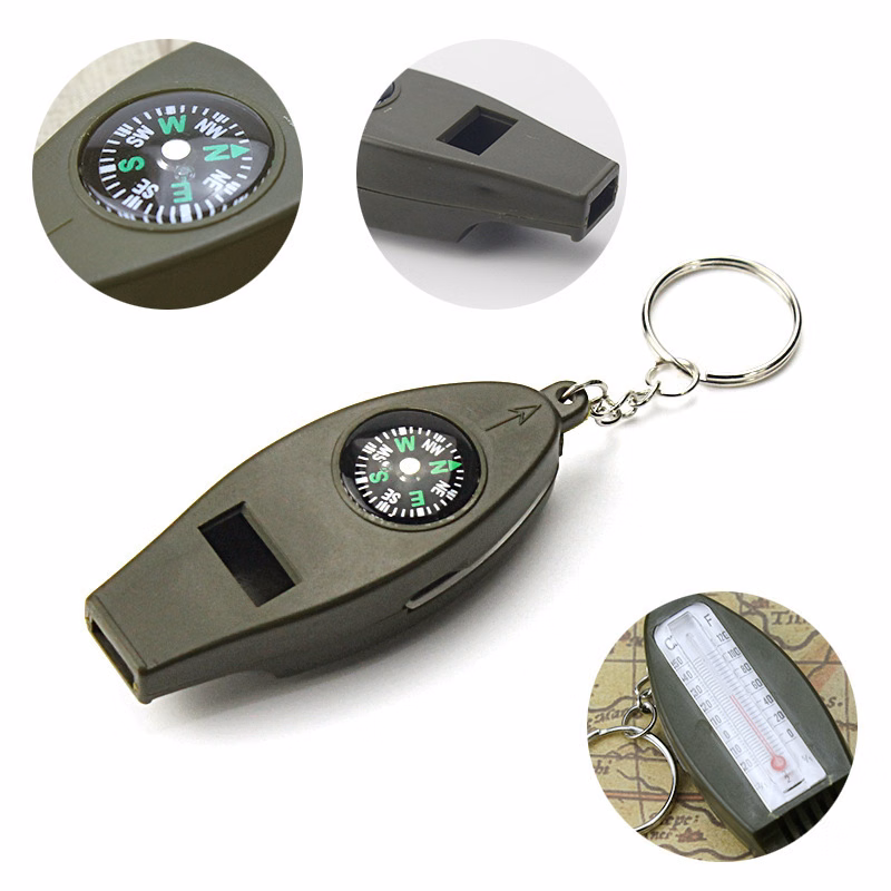 Mini 4 in 1 compass with whistle ,magnifier, compass, and two-scale thermometer.