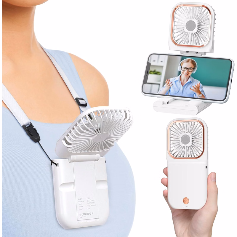 3 Levels Speed Folding Handheld Fan Rechargeable Mini Fan Phone Holder With Lanyard