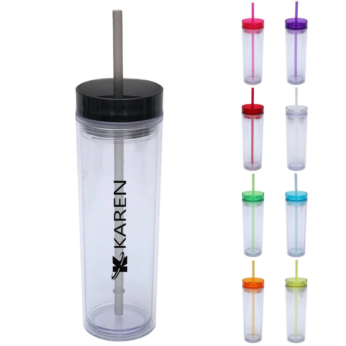 16oz Clear Double-Walled Plastic Tumbler w/ Straw 1