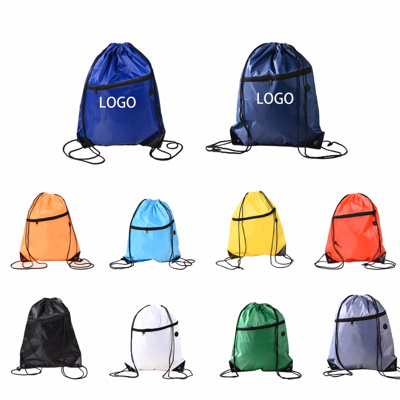 210D Polyester Zipper Drawstring Pouch