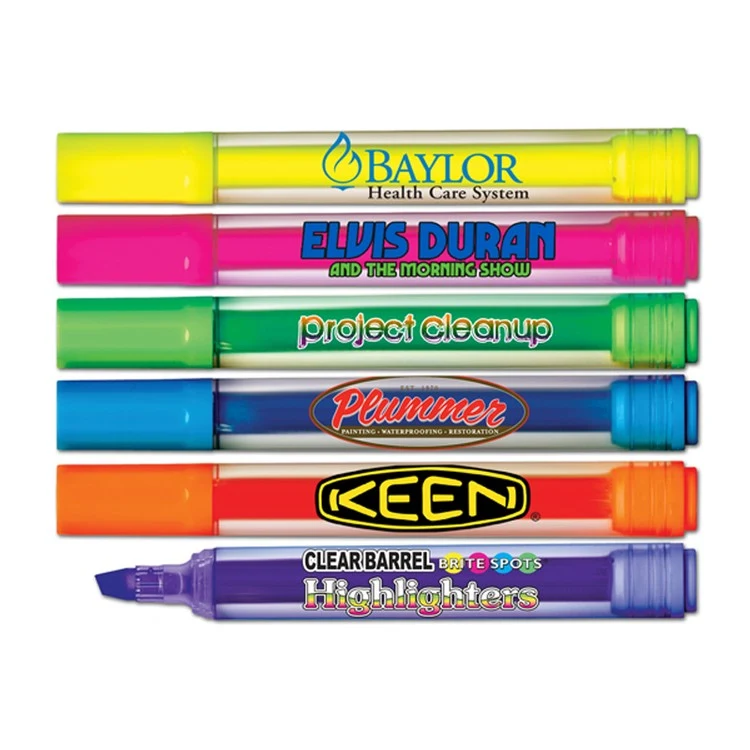 Brite-Spots Fluorescent Highlighters - Clear Barrel - Full Color Decal - USA Union Made 1