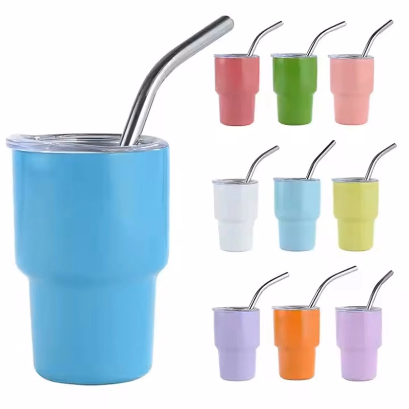 3 Oz. Stainless Steel Insulated Mini Shot Tumbler with Straw
