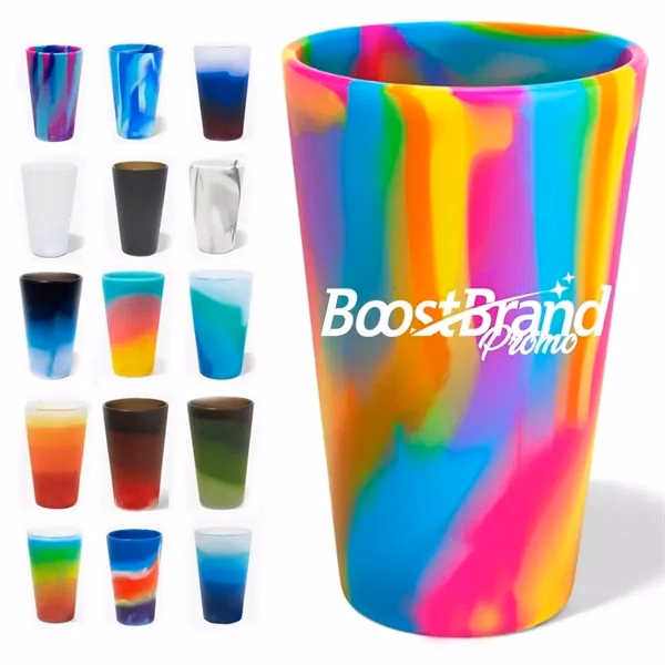 Custom 16oz Silicone Travel Glass with Straw Lid — Eco Friendly Portable Promotional Drinkware