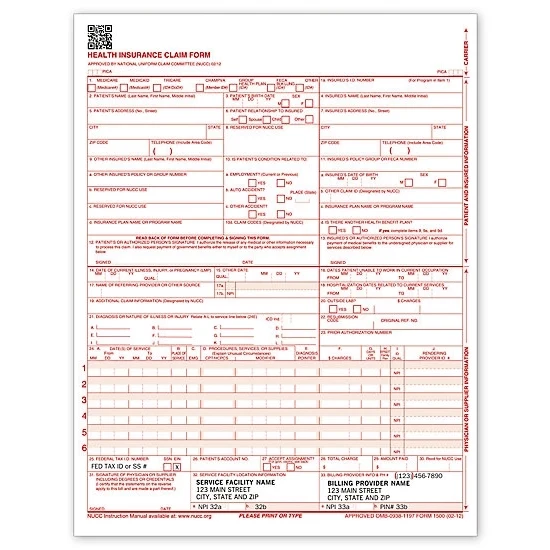 Claim forms, laser, CMS 1500 1
