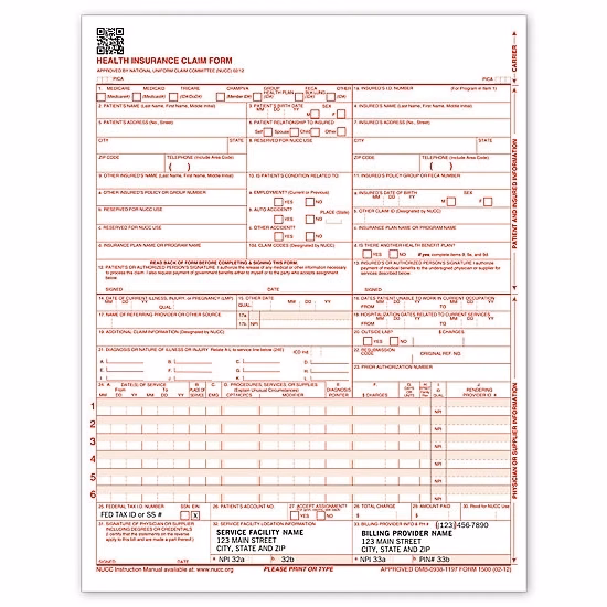 Claim forms, laser, CMS 1500