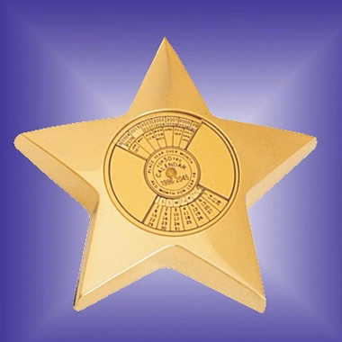 BRASS STAR PAPER WEIGHT W/ CALENDAR