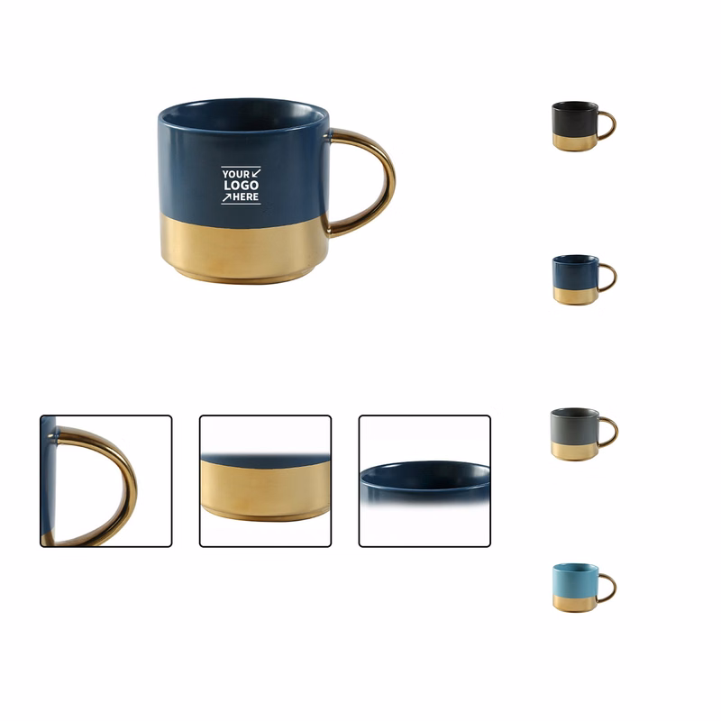 Ceramic Coffee Mug with Gold Handle
