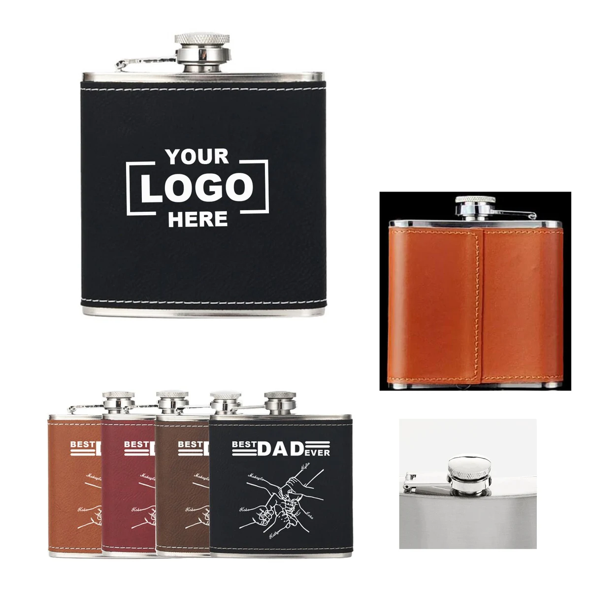 6 oz Stainless Steel Colourful Leatherette Hip Flask 1
