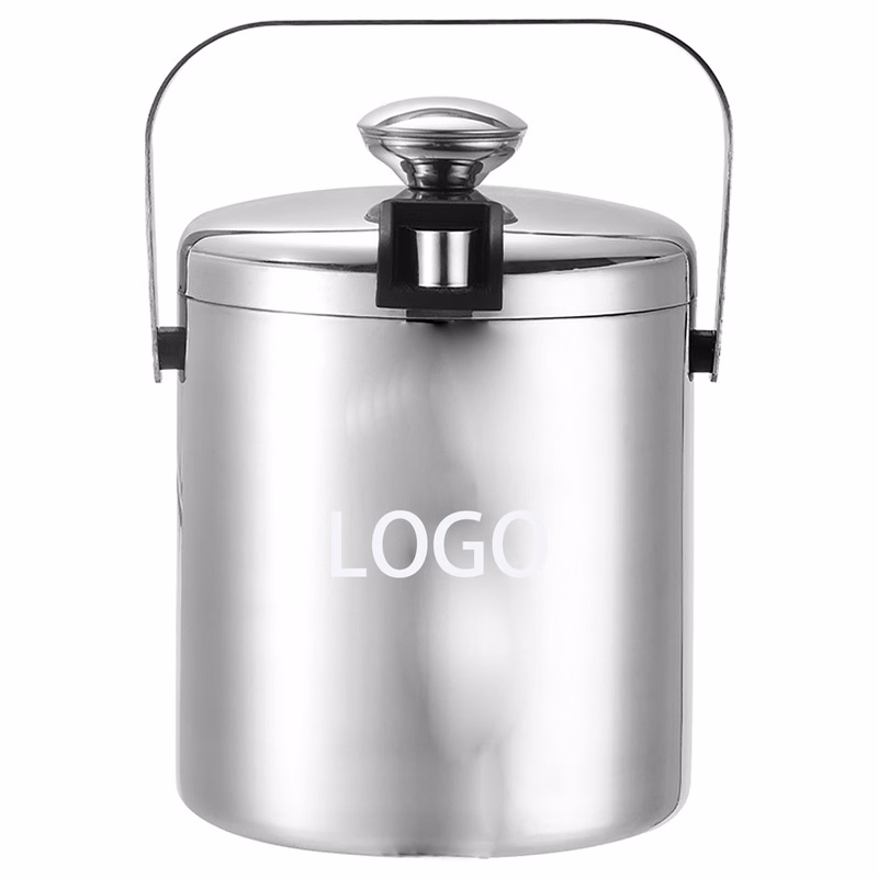 Double Wall Stainless Steel Insulated Ice Bucket with Lid Strainer and Tongs