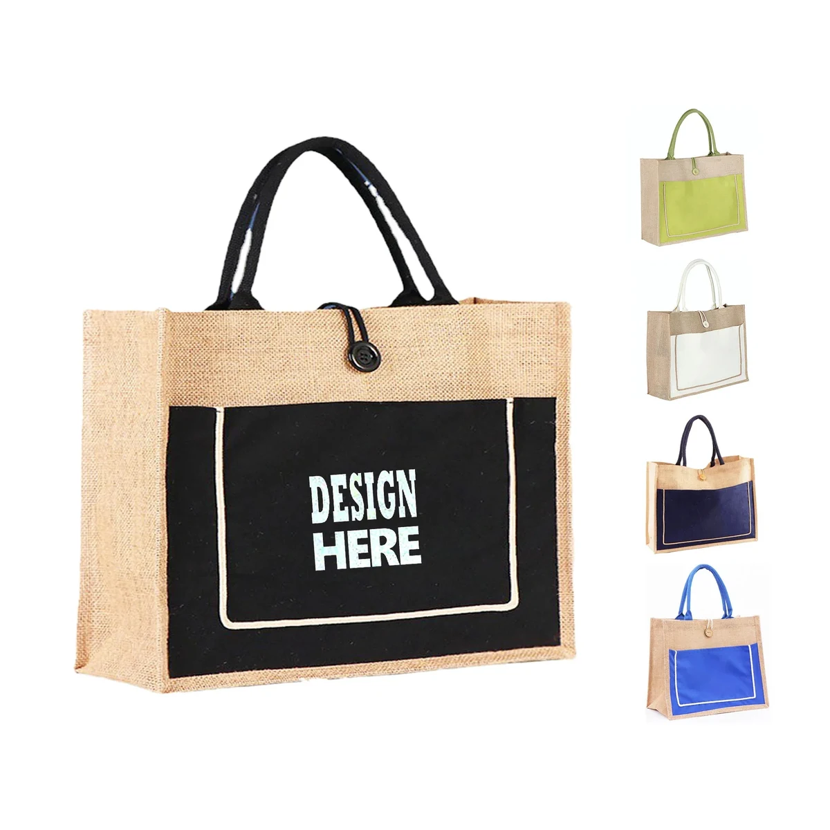 Jute Tote Bag w/Front Pocket, custom tote bag with logo imprint 1