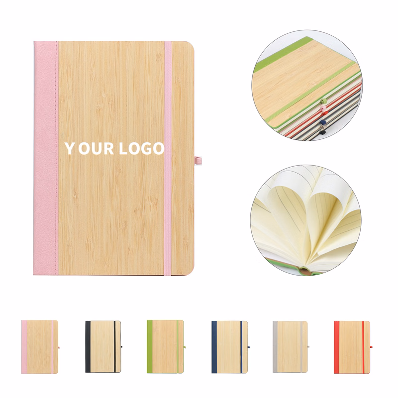Bamboo Cover Writing Journal With Elastic Closure