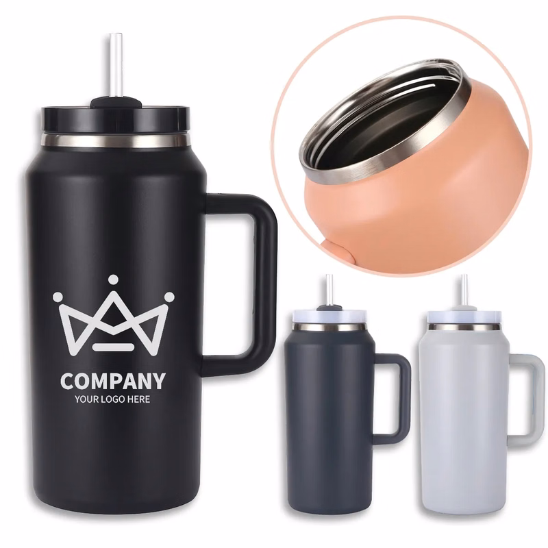 64Oz Stainless Steel Insulated Coffee Travel Straw Mug Cup