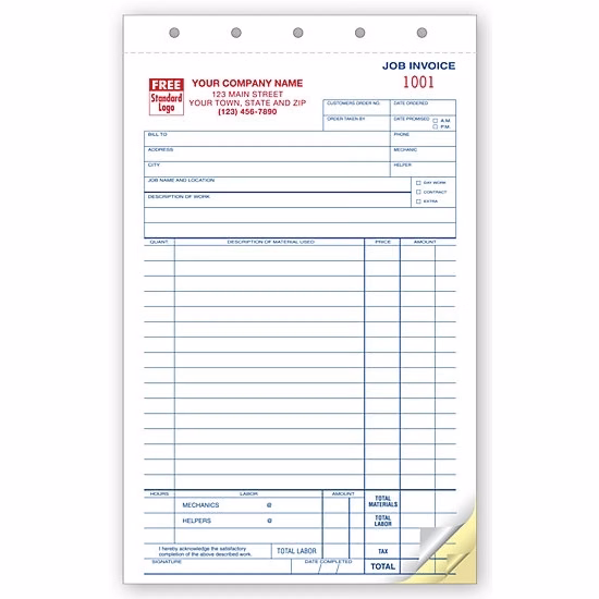 Job Invoice / Work Order, Carbonless, Small