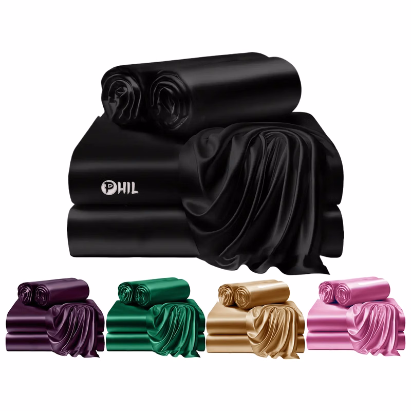 Four-piece deluxe satin sheet set