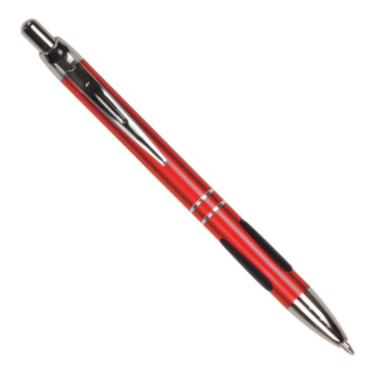 Laser Engraved Red Ball Point Pen with Rubber Gripper 1