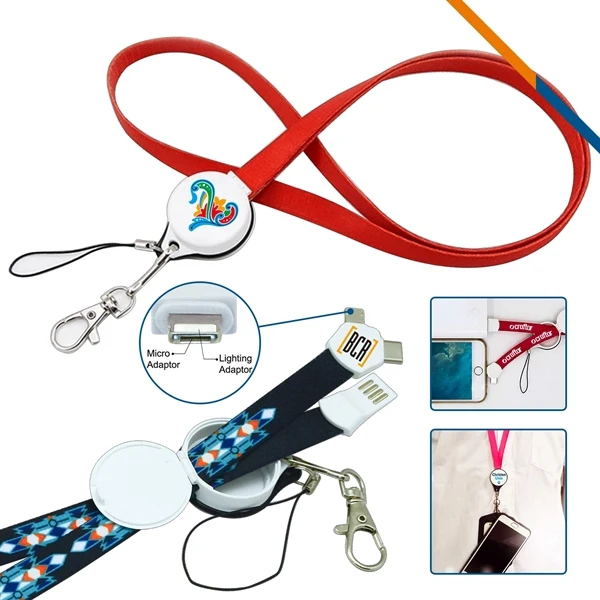 Custom Polyester 2-in-1 Lanyard Charging Cable — Swivel Badge Holder & Charger 1