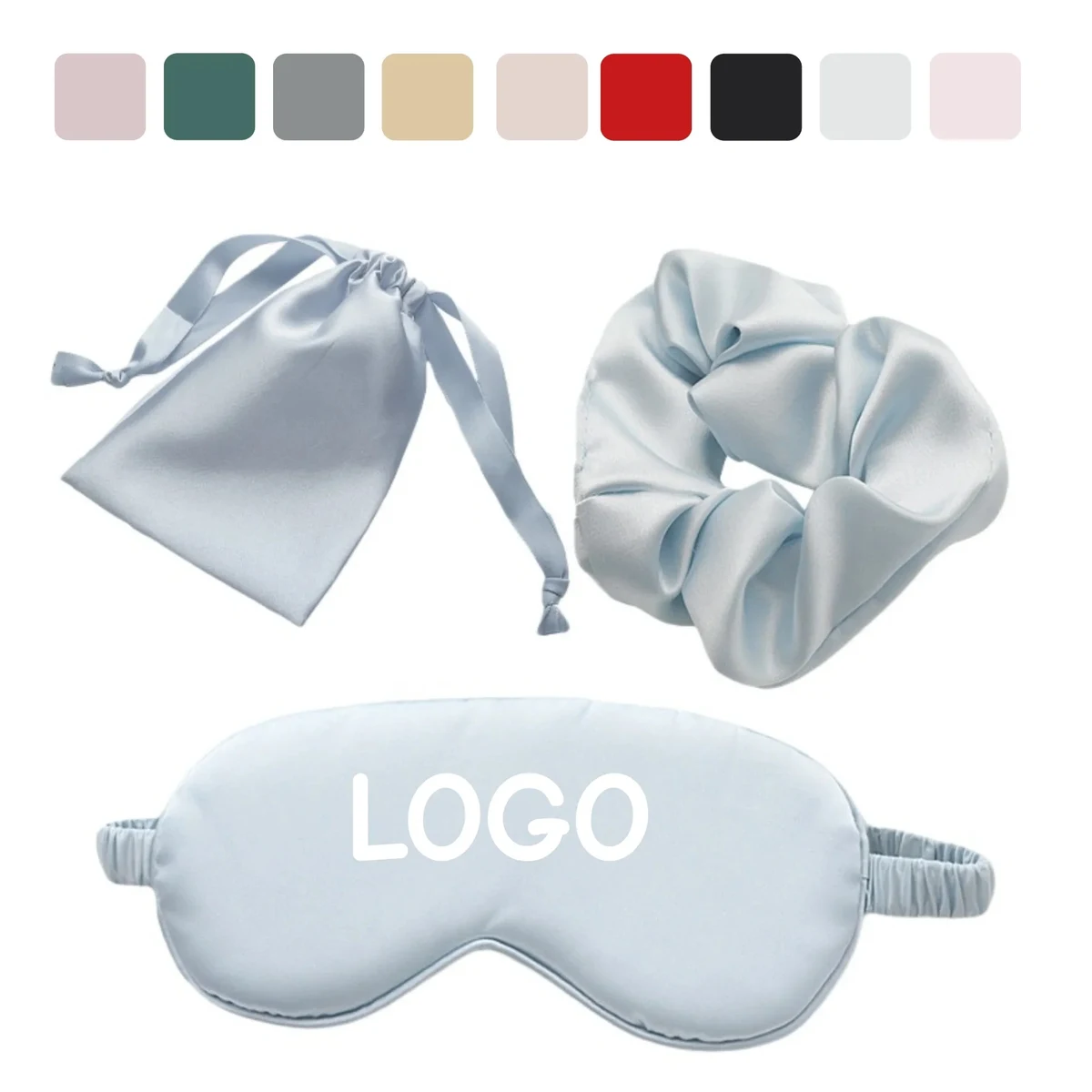 3 Piece Travel Set Sleep Mask Scrunchie Drawstring Bag 1