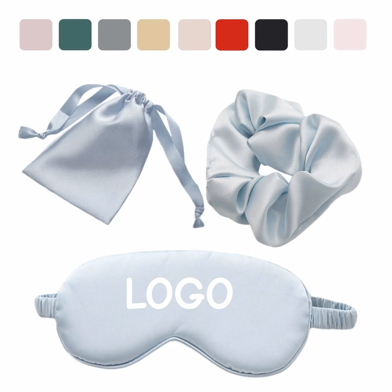 3 Piece Travel Set Sleep Mask Scrunchie Drawstring Bag