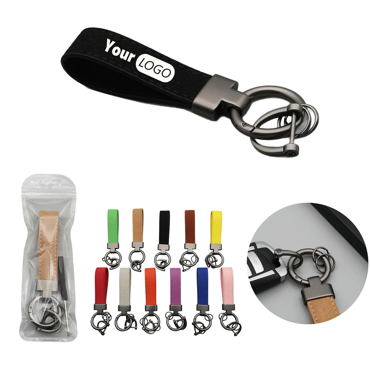 Zinc Alloy Keychain Featuring Microfiber Suede Design 1