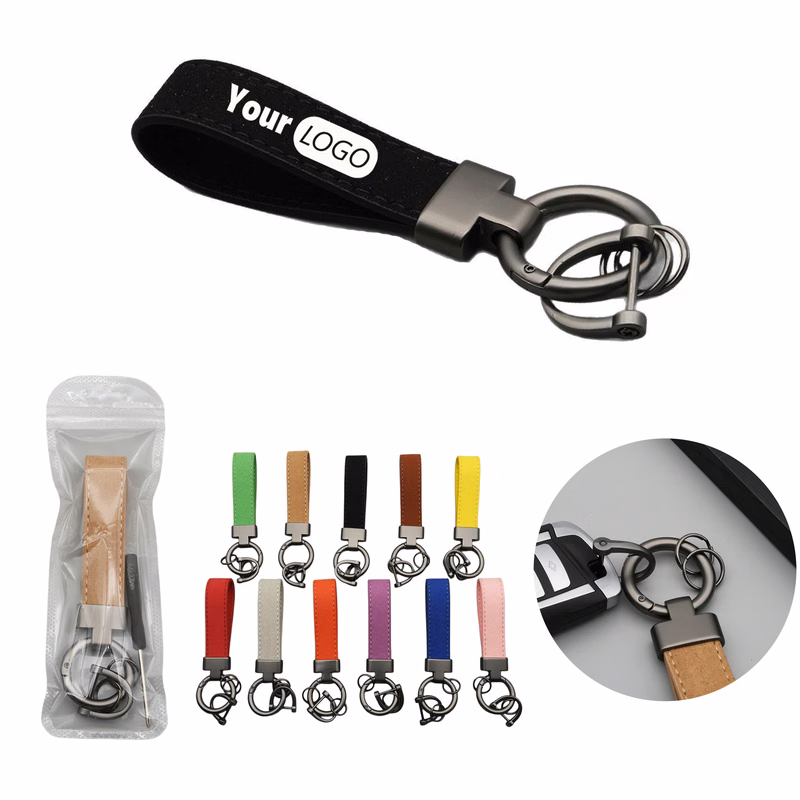 Zinc Alloy Keychain Featuring Microfiber Suede Design
