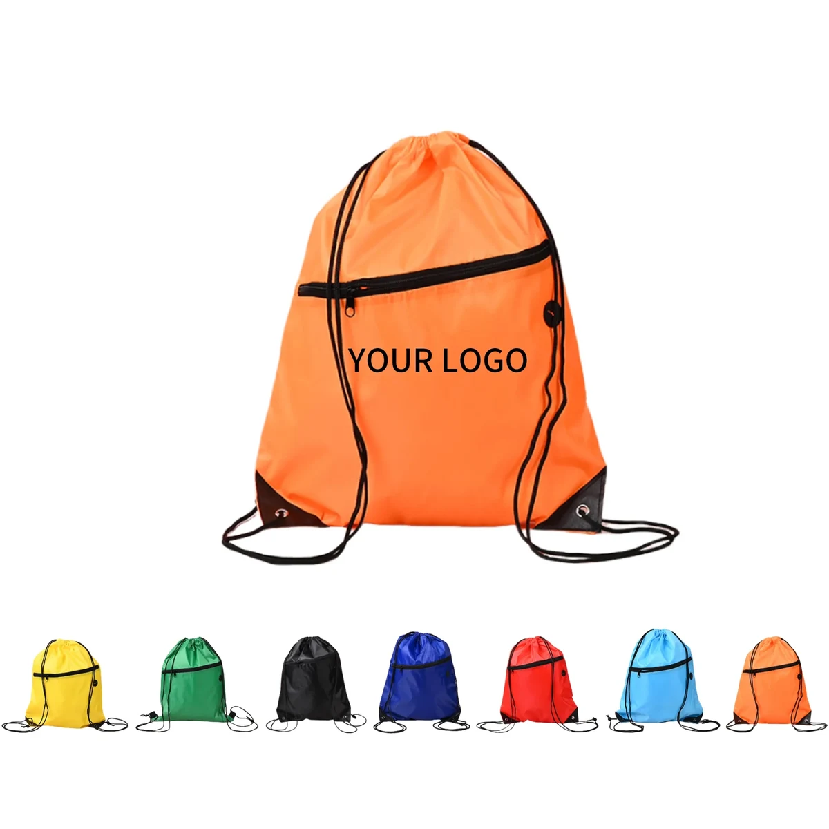 Zipper Front Polyester Drawstring Backpack 1