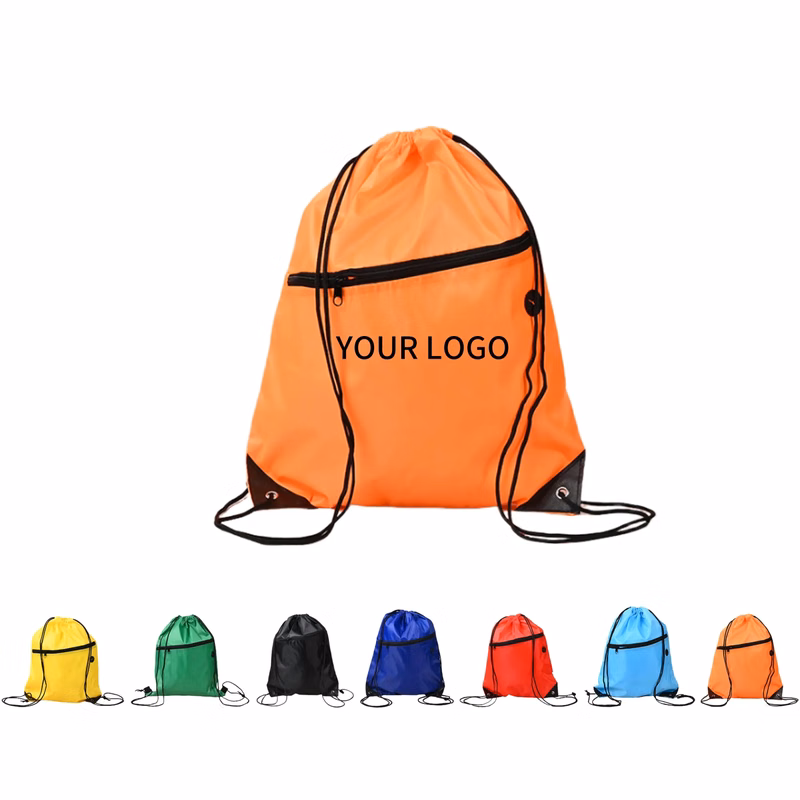 Zipper Front Polyester Drawstring Backpack