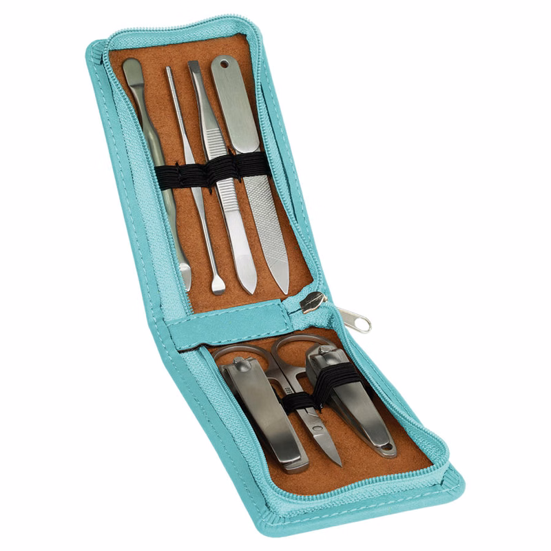 7-Piece Teal Leatherette Manicure Gift Set