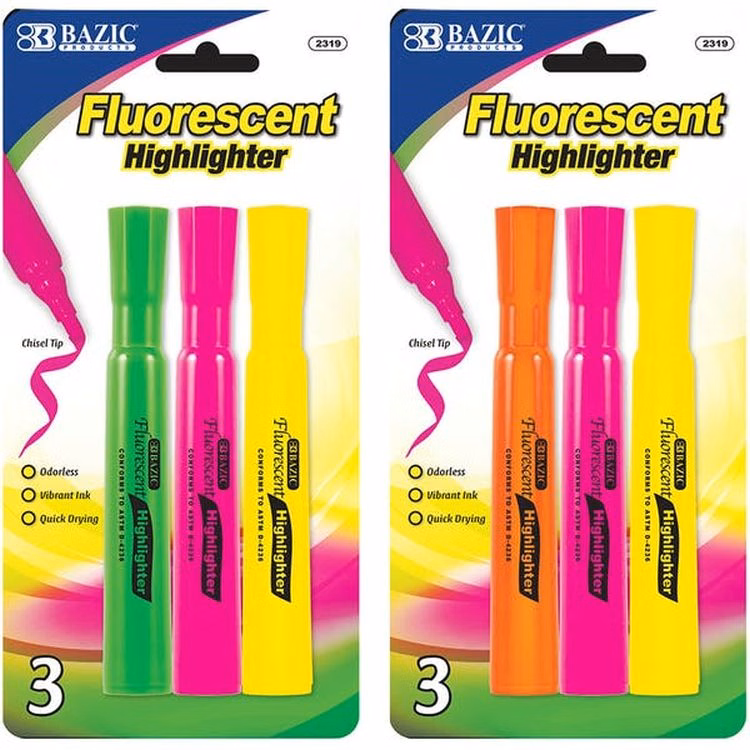 Highlighters - Assorted Colors Chisel Tip 3 Pack