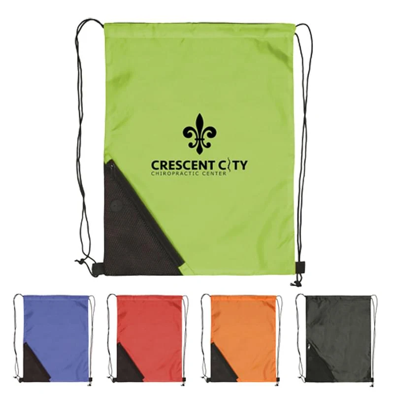 Drawstring Backpack - Two Color Polyester Drawstring Bags 1