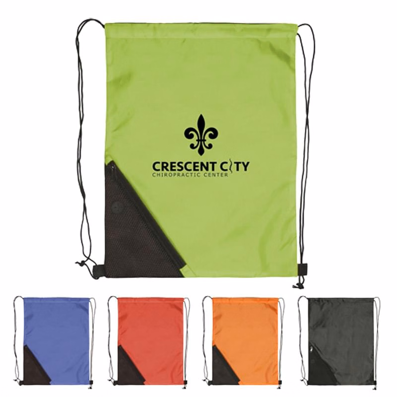 Drawstring Backpack - Two Color Polyester Drawstring Bags