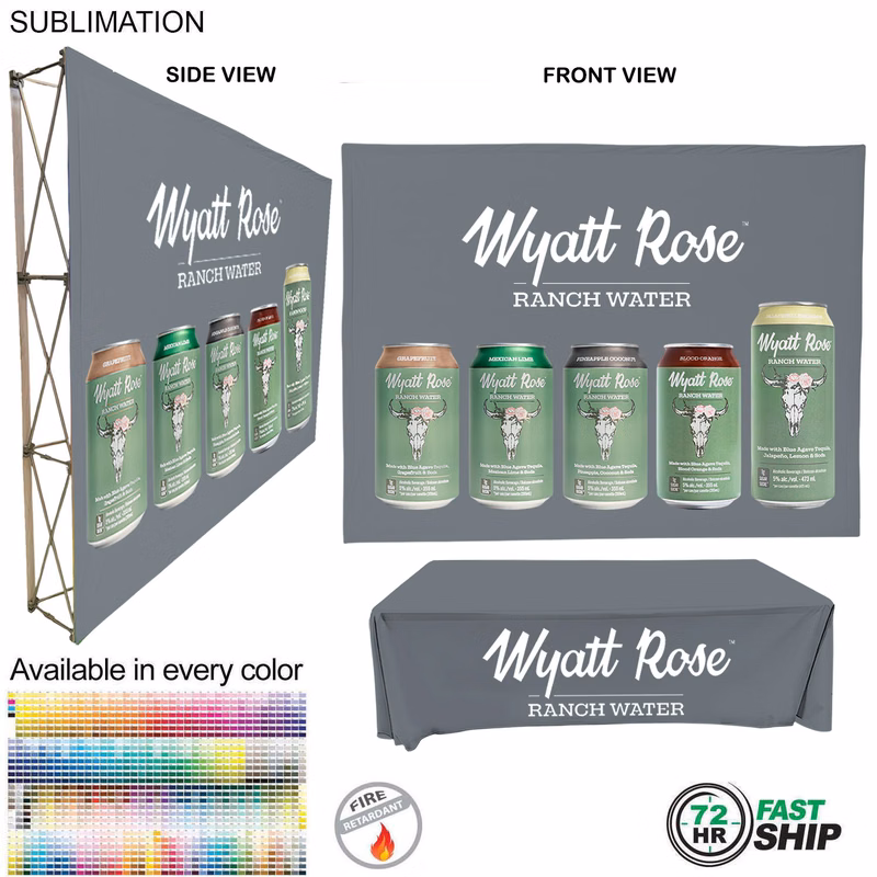 72Hr Fast Ship - Tradeshow booth package Ultra, 10' Straight Fabric Wall and Premium 8' tablecloth