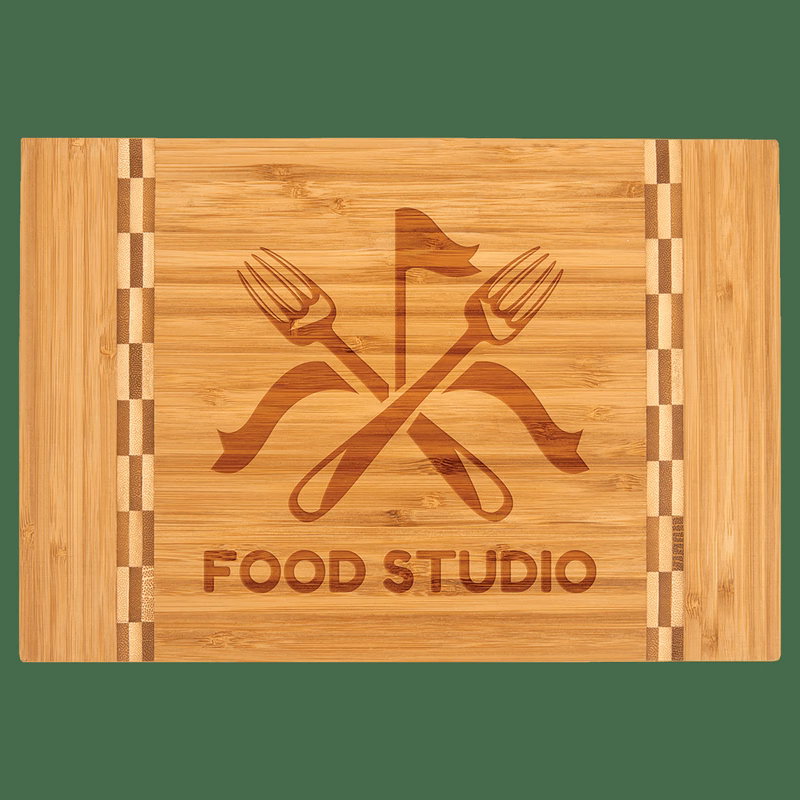 12" x 8 1/4" Multi Brown Bamboo Cutting Board with Butcher Block Inlay