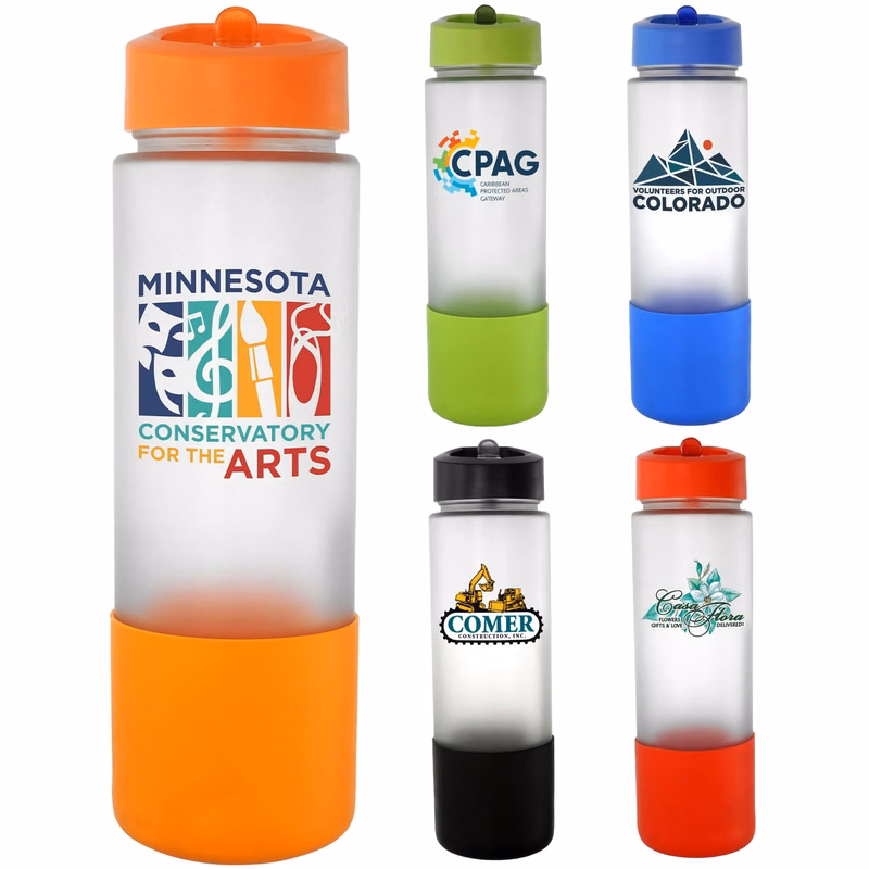 Pop Up 22 oz. Full Color Frosted Glass Grip Bottle