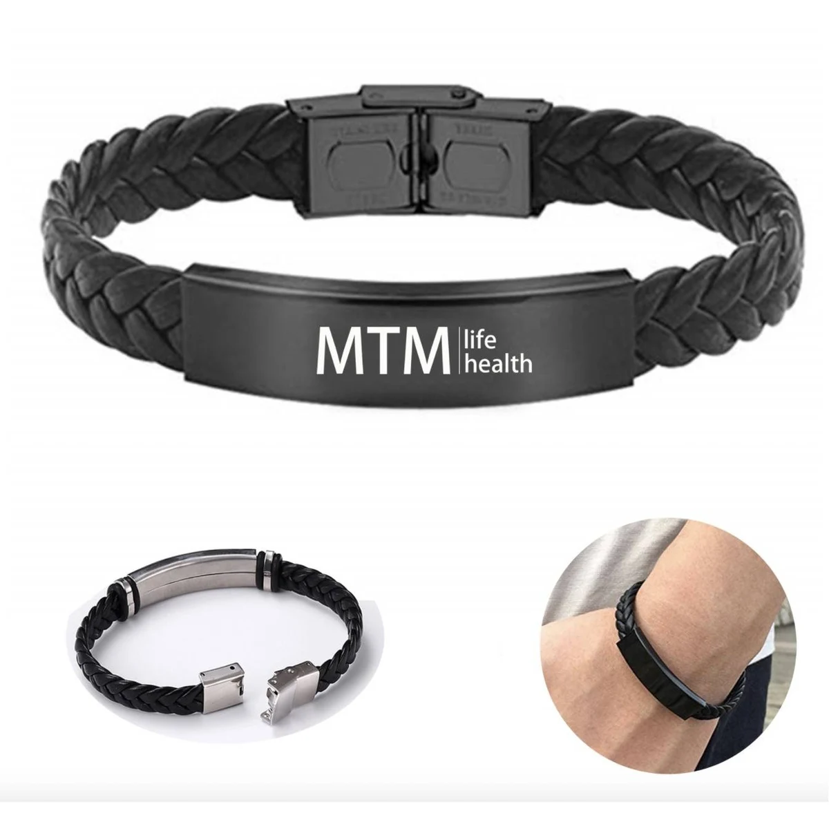 Men's Black Leather Bracelet Personalized Gift 1