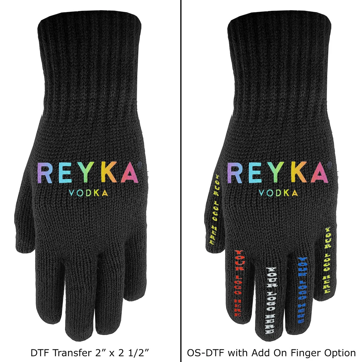 Deluxe Knit Text Gloves with Gripper Palm with Oversized DTF on Top of Hand and Fingers 1