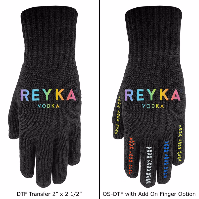 Deluxe Knit Text Gloves with Gripper Palm with Oversized DTF on Top of Hand and Fingers