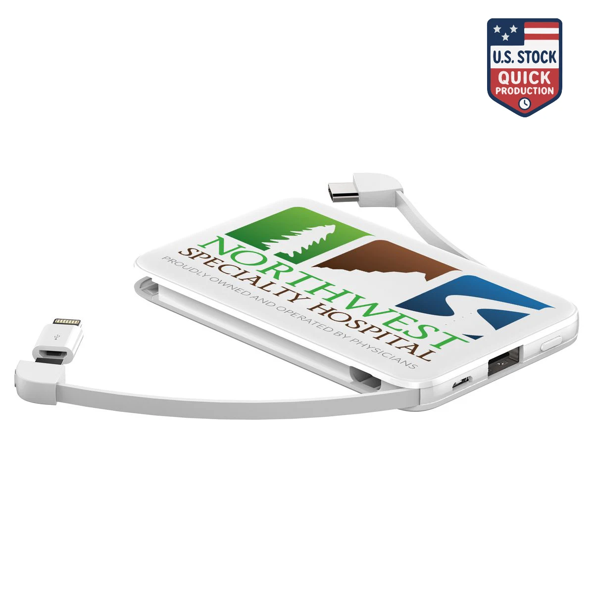 Slim 2.1A Output Power Bank With Attached Charging Cords 1