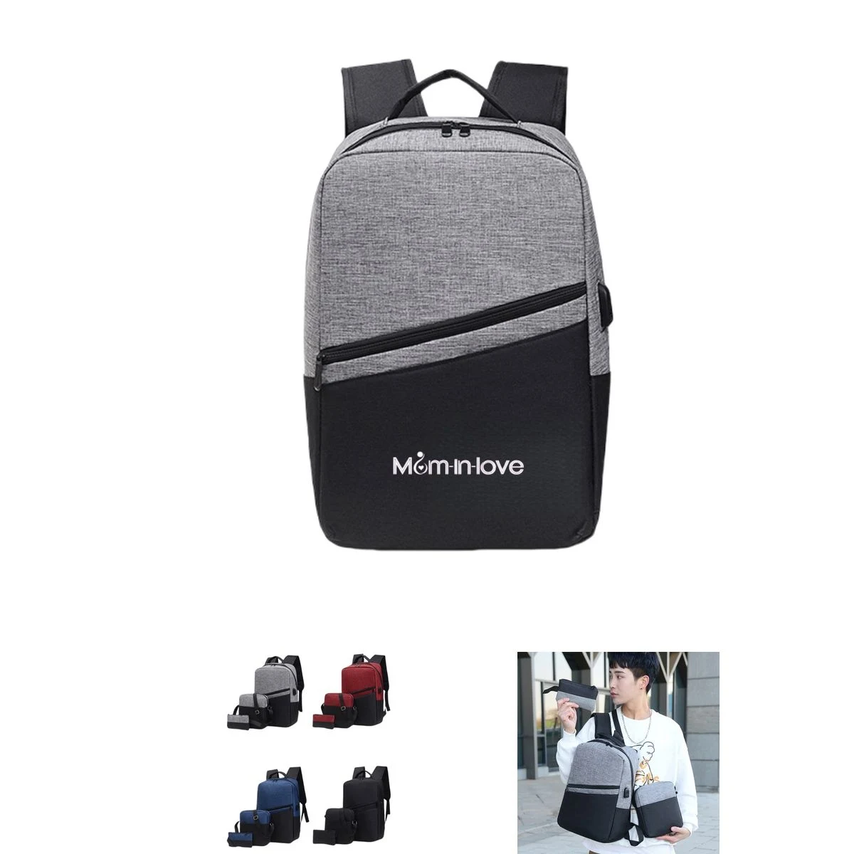 3 PCS Travel Backpack Set with USB Charging Port 1