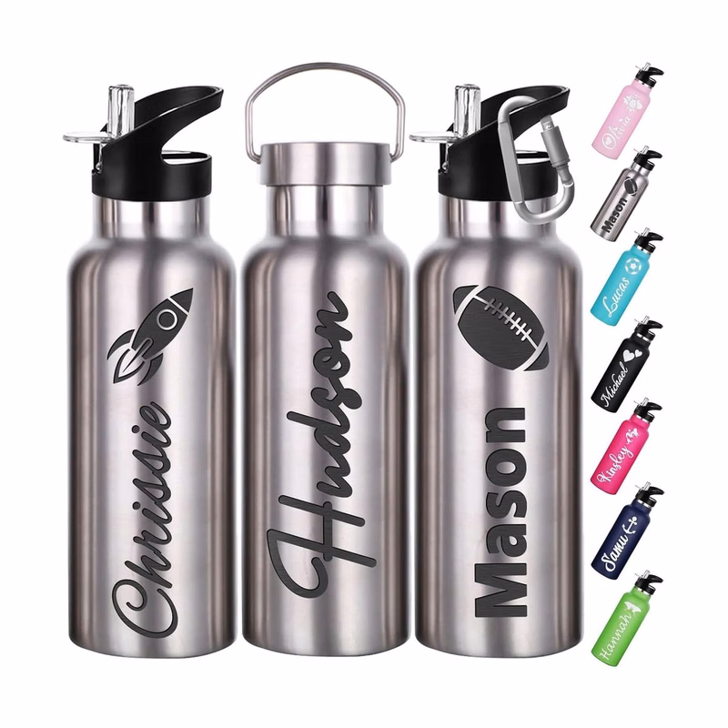 Water Bottle for with Straw Lid 12/26oz, Double Wall Stainless Steel Water Bottles Gift for School