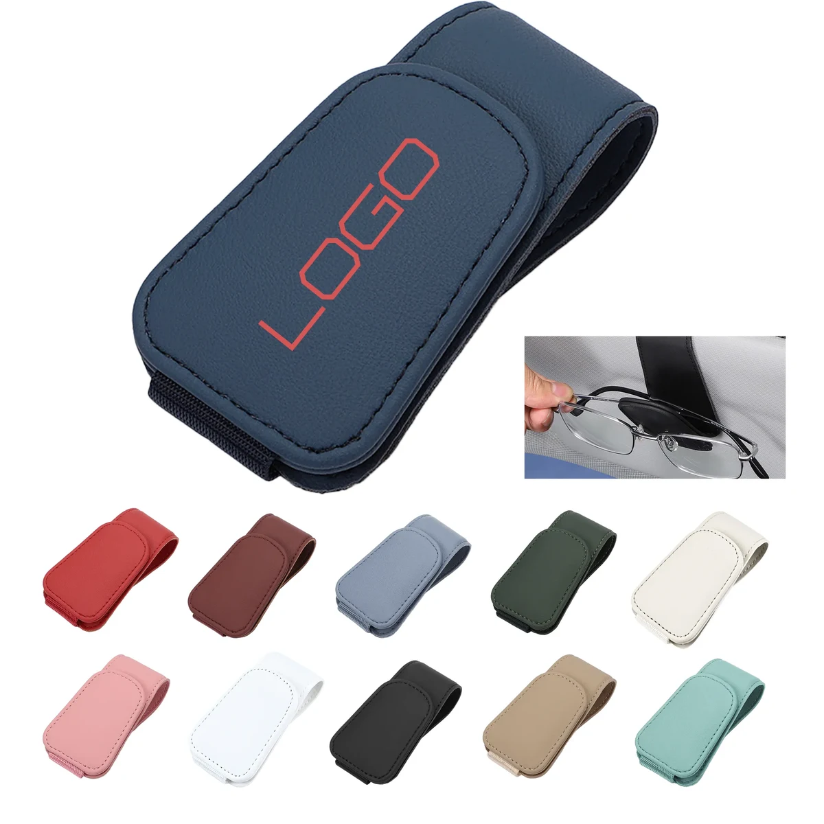 MOQ 50 Magnetic Car Sunglasses Holder Clip Leather Organizer 1